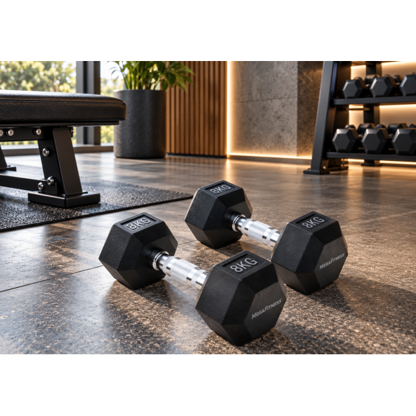 Black Hex Dumbbell 8kg | Megafitness