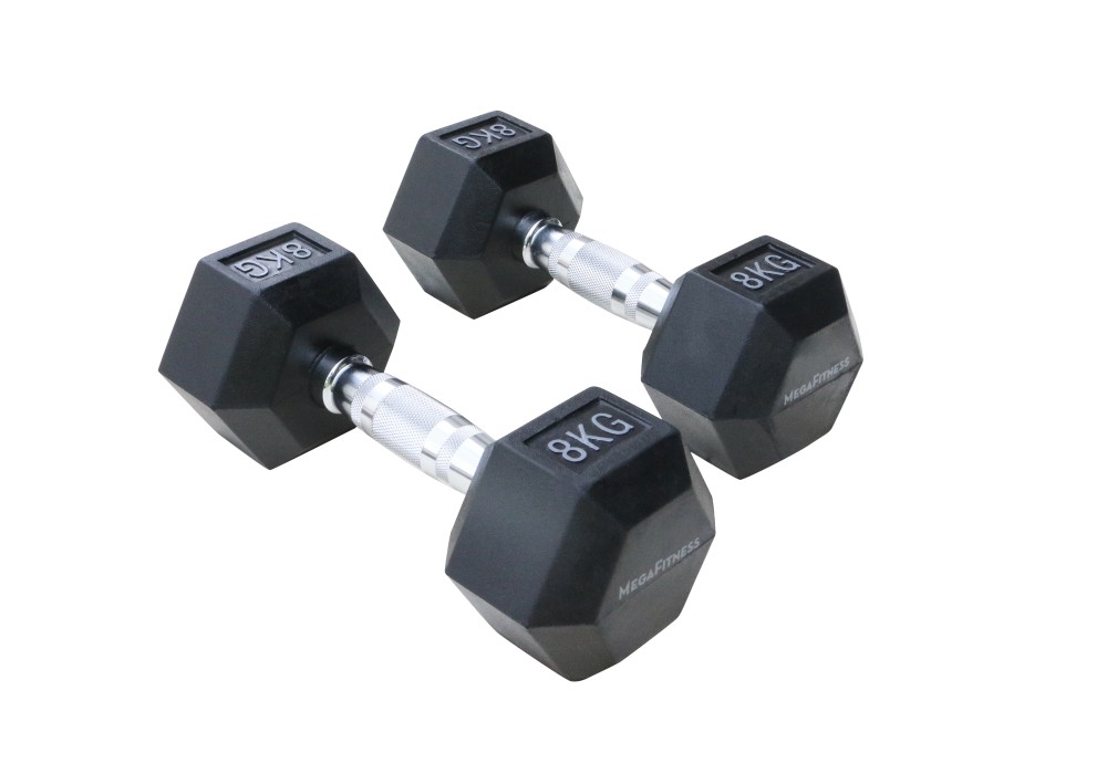Μαύρος εξάγωνος αλτήρας Rubber 8 kg