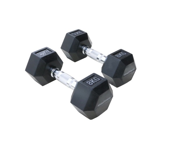 Μαύρος εξάγωνος αλτήρας Rubber 8 kg