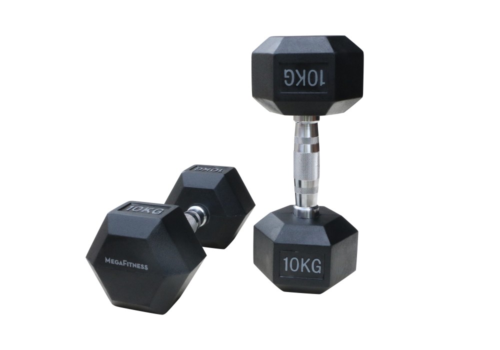 Μαύρος εξάγωνος αλτήρας Rubber 10 kg