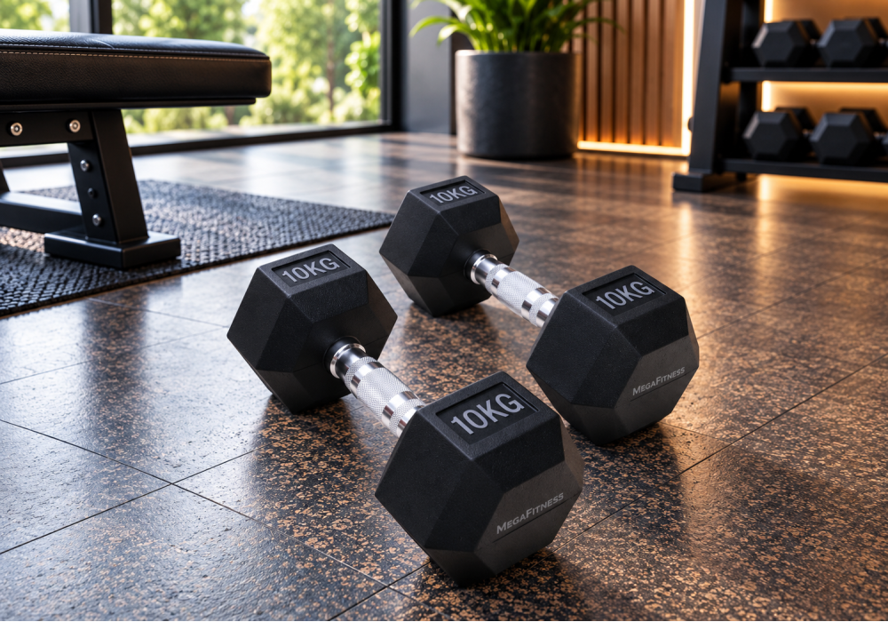 Black rubber hex dumbbell 10 kg