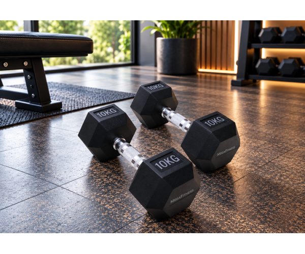 Black rubber hex dumbbell 10 kg