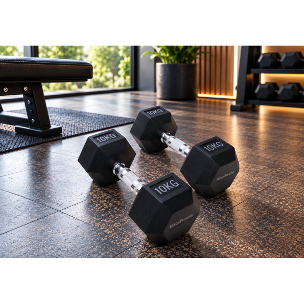 Black Hex Dumbbell 10kg | Megafitness