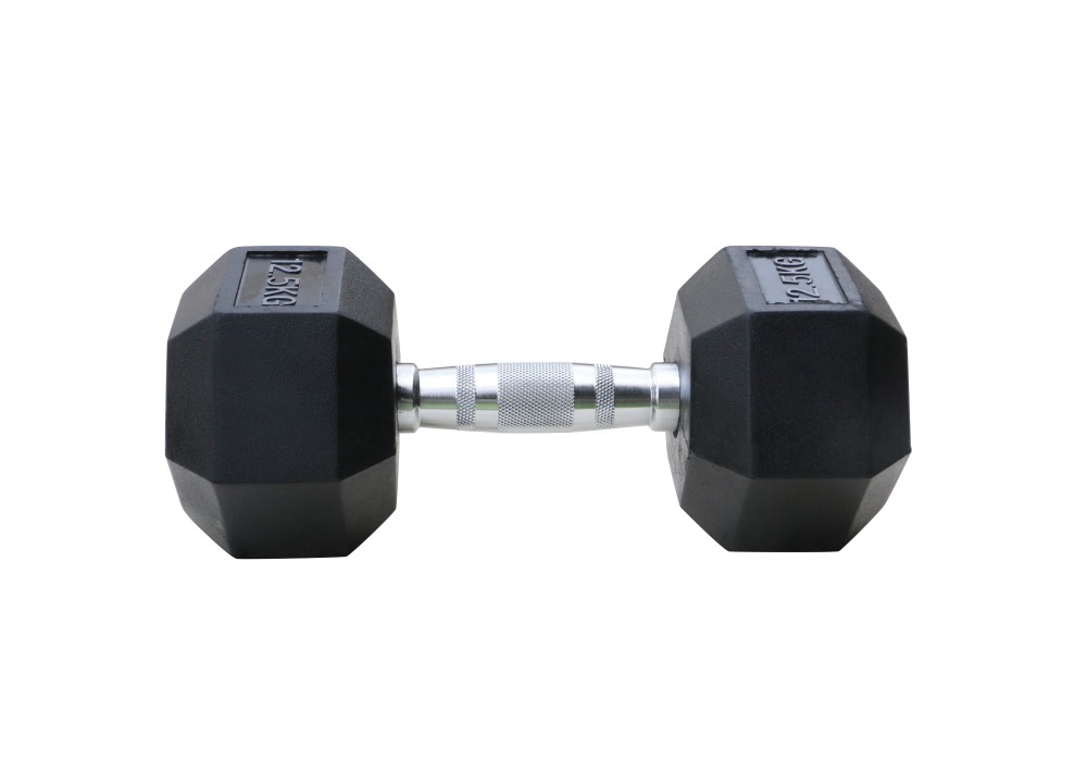 Μαύρος εξάγωνος αλτήρας Rubber 12,5 kg