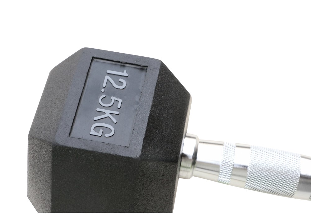 Μαύρος εξάγωνος αλτήρας Rubber 12,5 kg