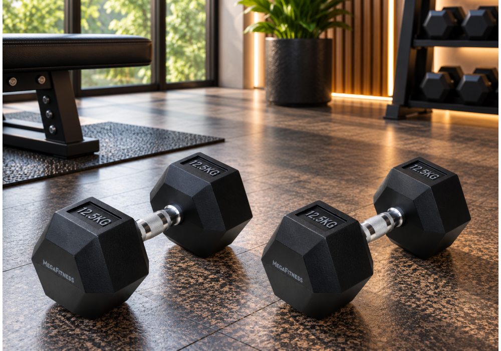 Black rubber hex dumbbell 12.5 kg