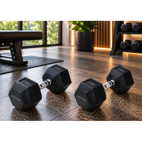 Black Hex Dumbbell 12.5kg | Megafitness