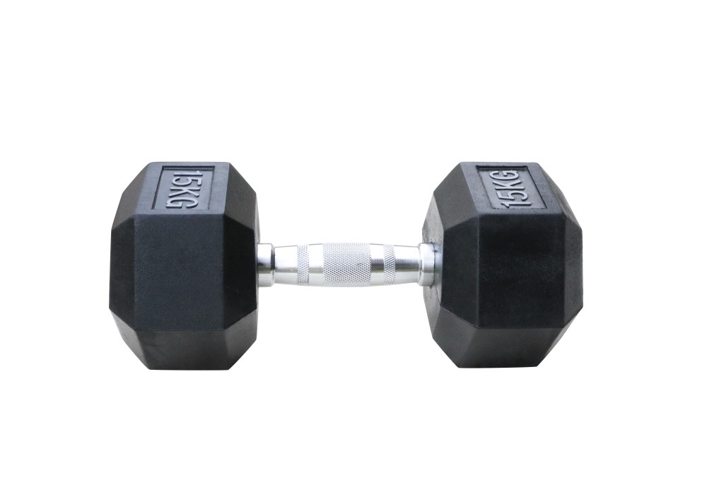 Μαύρος εξάγωνος αλτήρας Rubber 15 kg