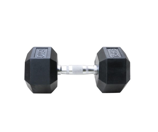 Μαύρος εξάγωνος αλτήρας Rubber 15 kg