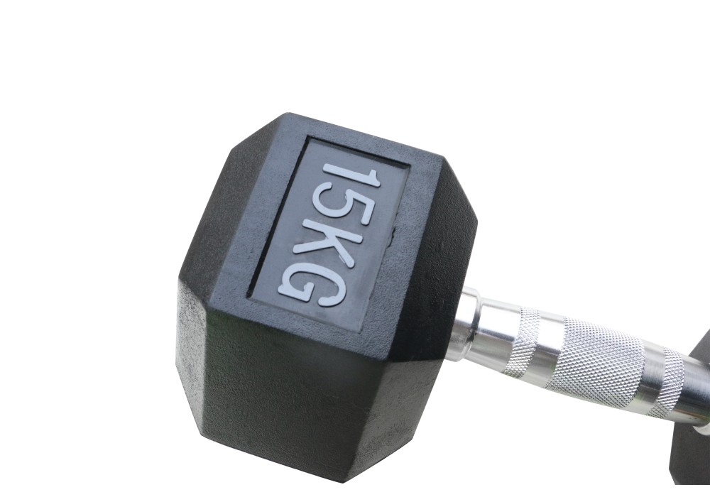 Μαύρος εξάγωνος αλτήρας Rubber 15 kg