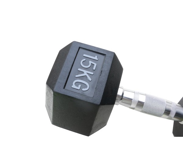 Μαύρος εξάγωνος αλτήρας Rubber 15 kg