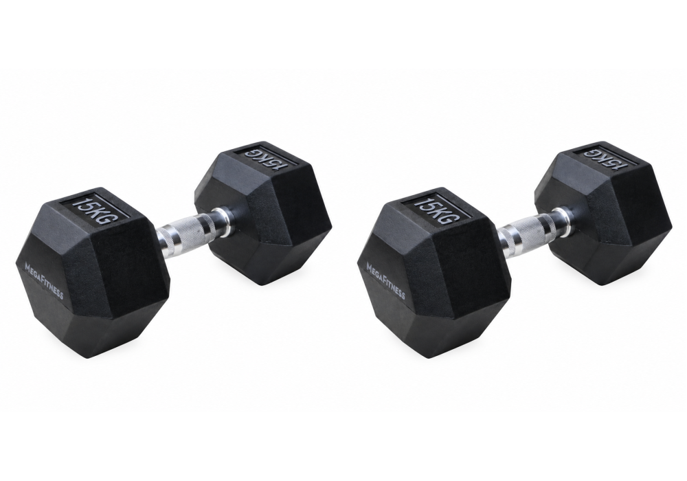 Μαύρος εξάγωνος αλτήρας Rubber 15 kg
