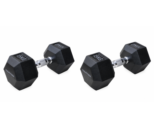 Μαύρος εξάγωνος αλτήρας Rubber 15 kg