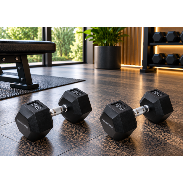 Black Hex Dumbbell 15kg | Megafitness