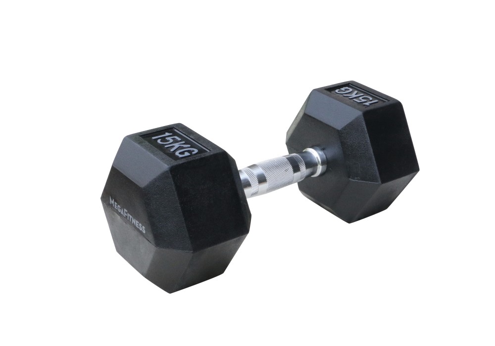 Μαύρος εξάγωνος αλτήρας Rubber 15 kg