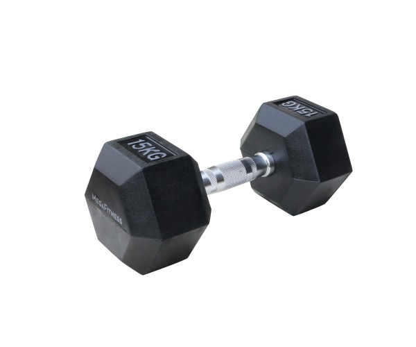 Μαύρος εξάγωνος αλτήρας Rubber 15 kg