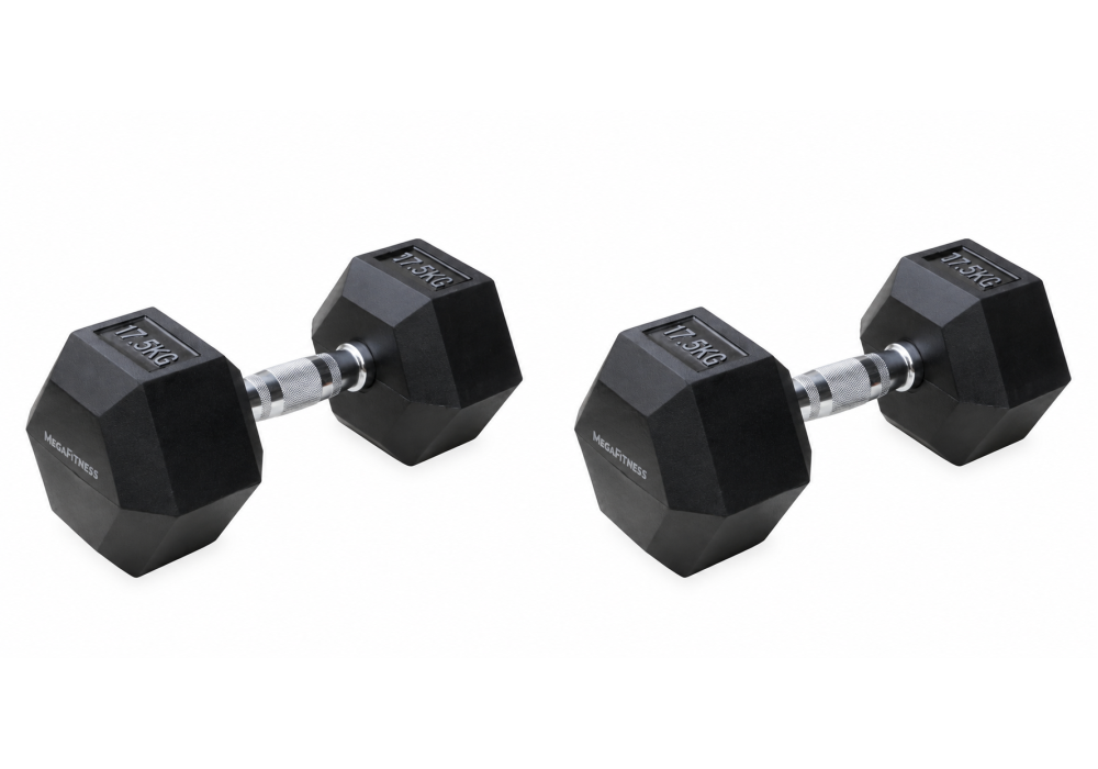 Μαύρος εξάγωνος αλτήρας Rubber 17,5 kg