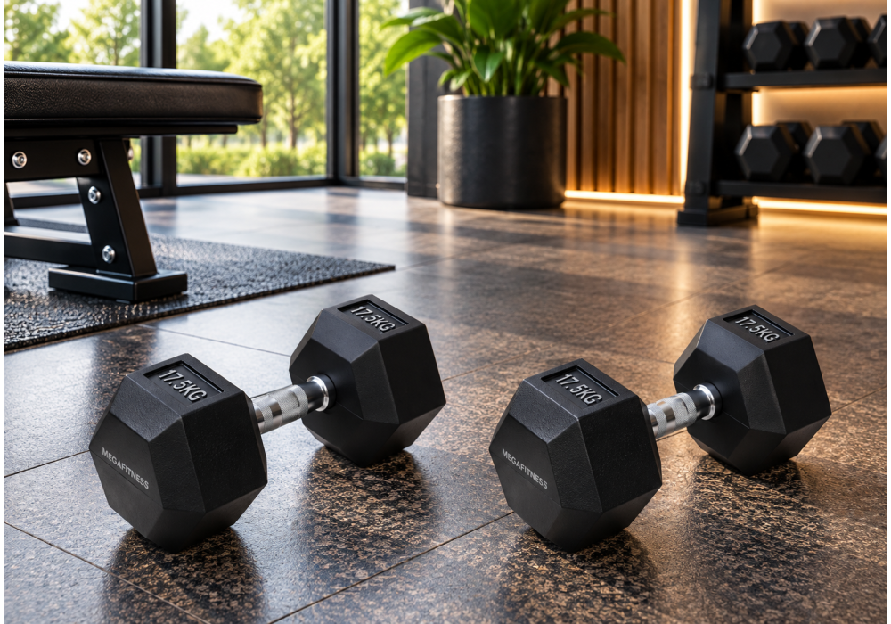 Black rubber hex dumbbell 17.5 kg
