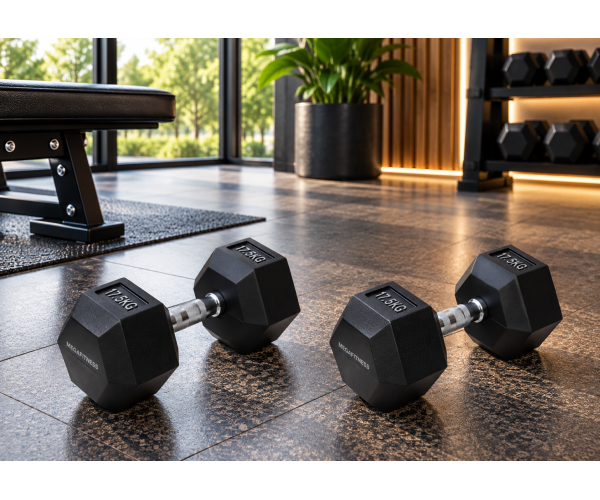 Black rubber hex dumbbell 17.5 kg