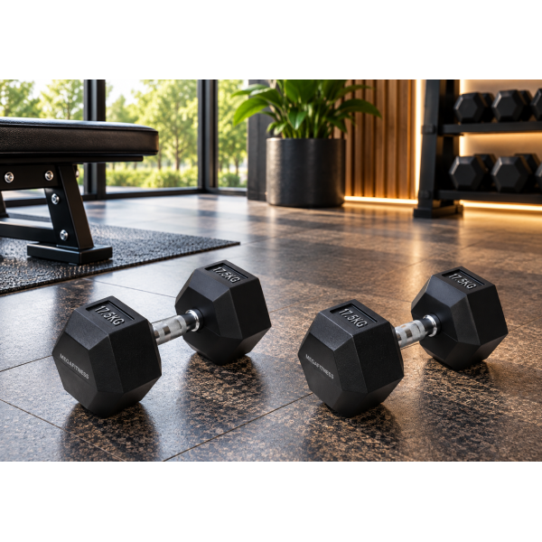 Black Hex Dumbbell 17.5kg | Megafitness