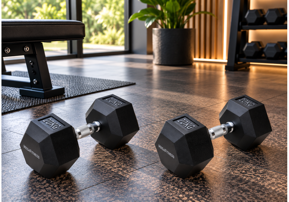Black Rubber Hex Dumbbell 20 kg