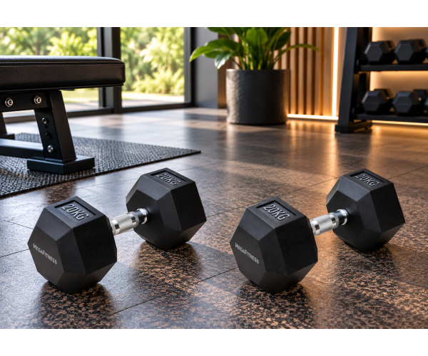 Black Rubber Hex Dumbbell 20 kg