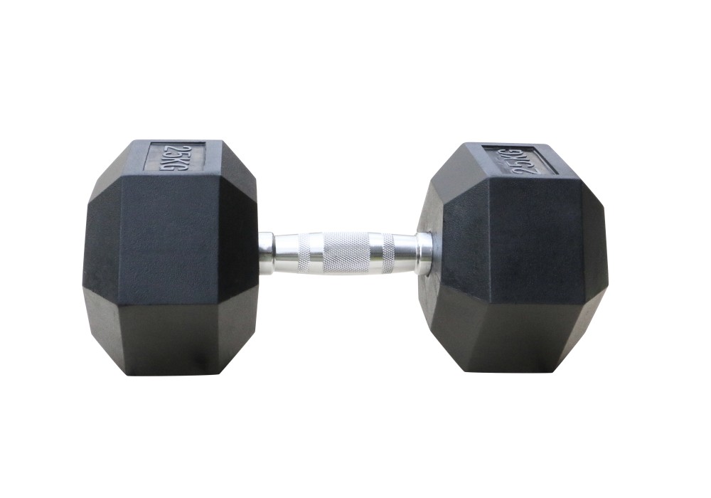 Μαύρος εξάγωνος αλτήρας Rubber 25 kg
