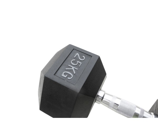 Μαύρος εξάγωνος αλτήρας Rubber 25 kg