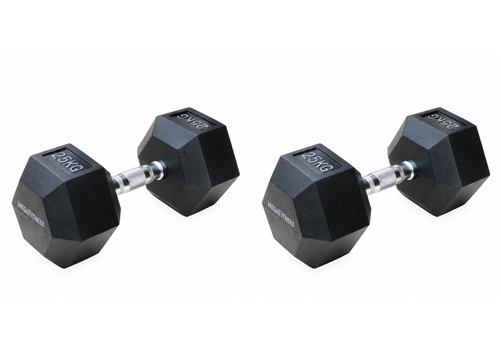 Μαύρος εξάγωνος αλτήρας Rubber 25 kg