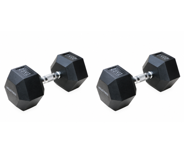 Μαύρος εξάγωνος αλτήρας Rubber 25 kg