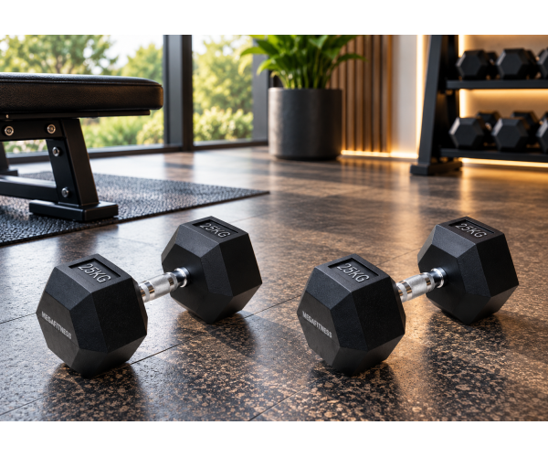 Black rubber hex dumbbell 25 kg