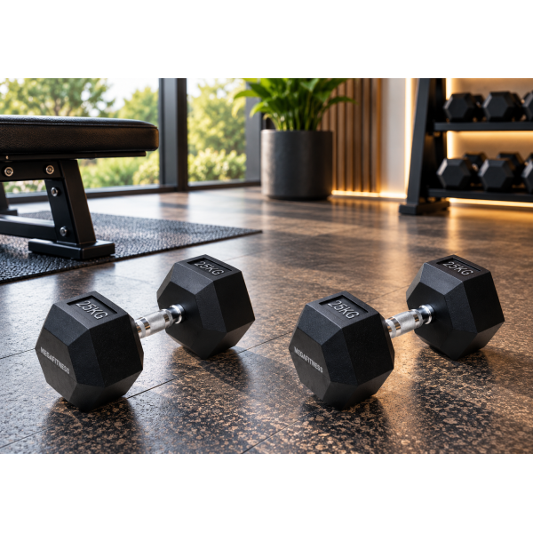 Black Hex Dumbbell 25kg | Megafitness