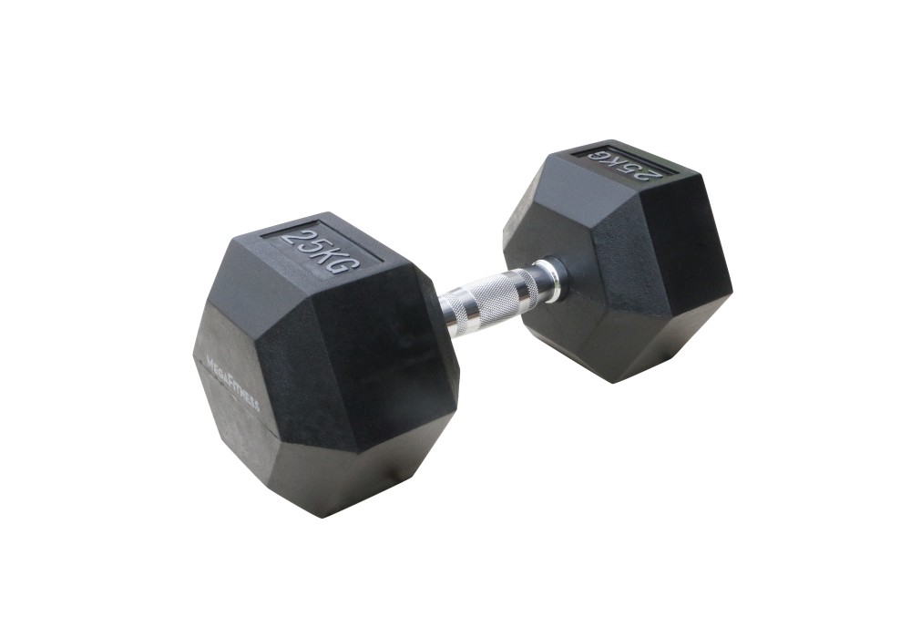 Μαύρος εξάγωνος αλτήρας Rubber 25 kg
