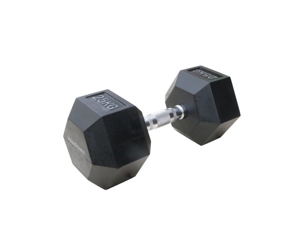Μαύρος εξάγωνος αλτήρας Rubber 25 kg
