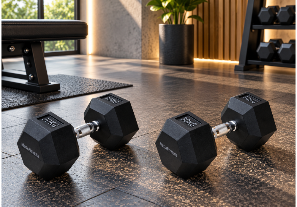 Black rubber hex dumbbell 30 kg