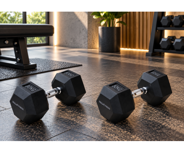 Black rubber hex dumbbell 30 kg