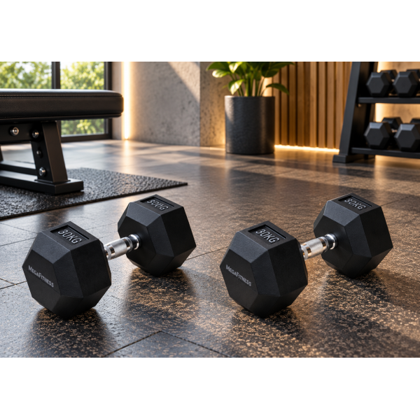 Black Hex Dumbbell 30kg | Megafitness
