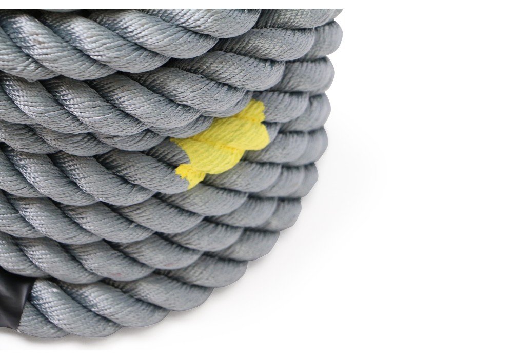 Γκρι σχοινί Power Sled και Battle Rope 15 m με κίτρινες λεπτομέρειες