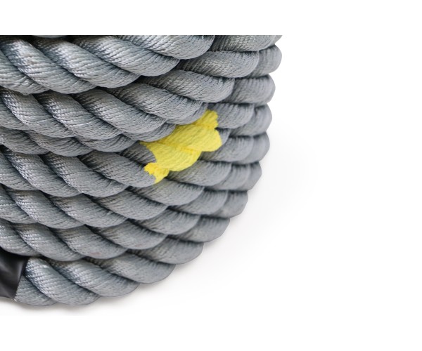 Γκρι σχοινί Power Sled και Battle Rope 15 m με κίτρινες λεπτομέρειες