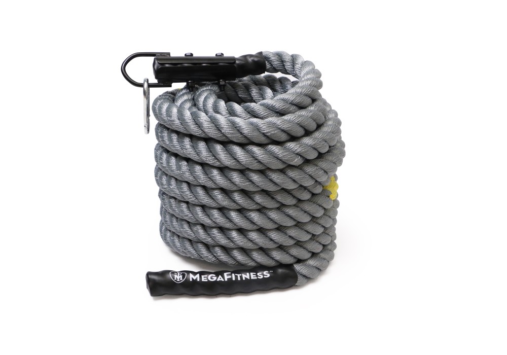 Γκρι σχοινί Power Sled και Battle Rope 15 m με κίτρινες λεπτομέρειες