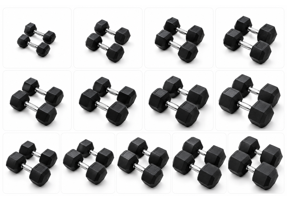 Combo Εξάγωνων Αλτήρων Rubber 1–20 kg Μαύρο