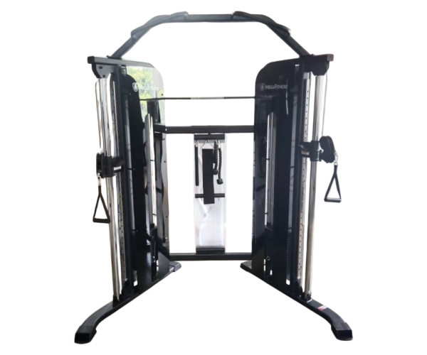 MegaFitness Commercial Cable Gym with dual adjustable pulleys and central mirror