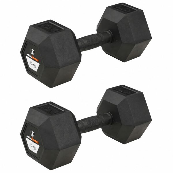 Hex Rubber Dumbbell 15kg |Megafitness