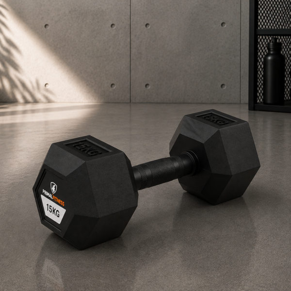 Hex Rubber Dumbbell 15kg |Megafitness