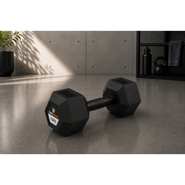Hex Rubber Dumbbell 15kg |Megafitness