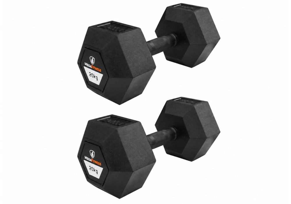 Megafitness 20kg dumbbell made of steel with rubber coating for safe and quiet strength training at home or in the gym