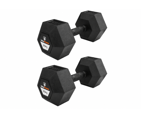 Megafitness 20kg dumbbell made of steel with rubber coating for safe and quiet strength training at home or in the gym