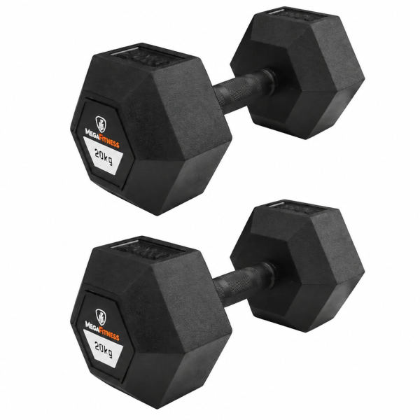 Hex Rubber Dumbbell 20kg |Megafitness