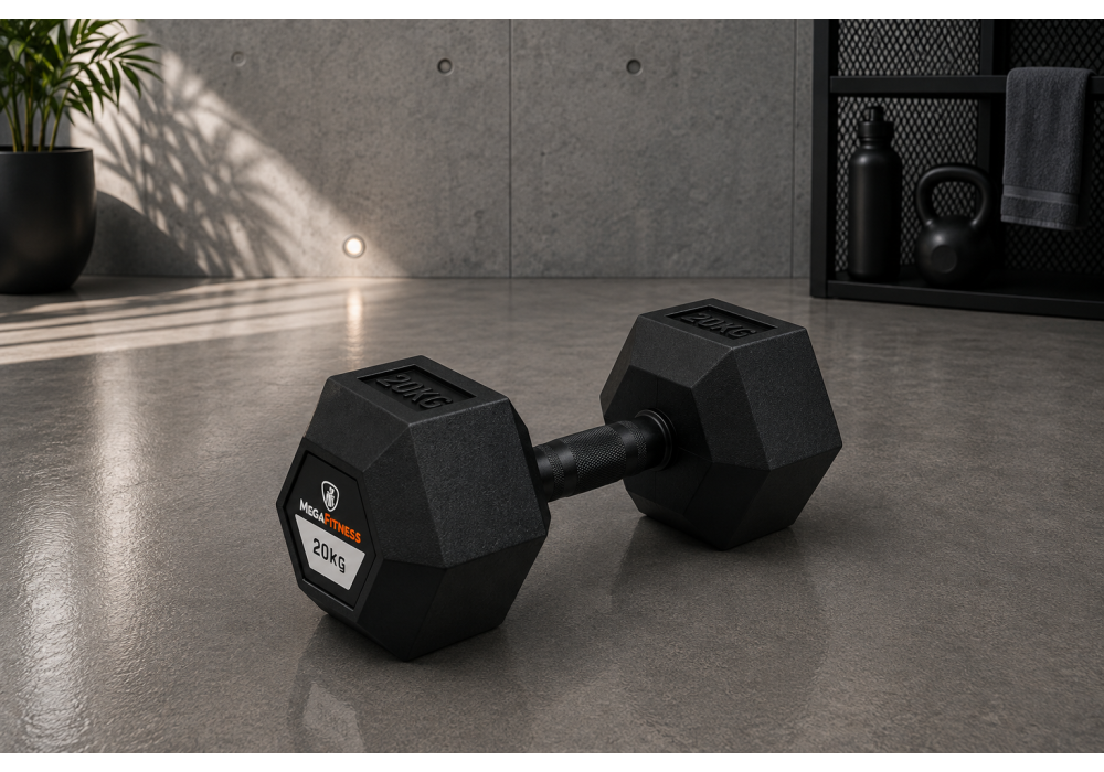 Megafitness 20kg dumbbell made of steel with rubber coating for safe and quiet strength training at home or in the gym