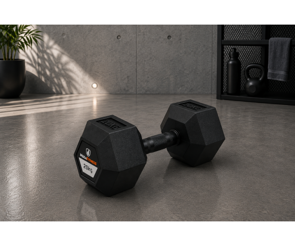 Megafitness 20kg dumbbell made of steel with rubber coating for safe and quiet strength training at home or in the gym